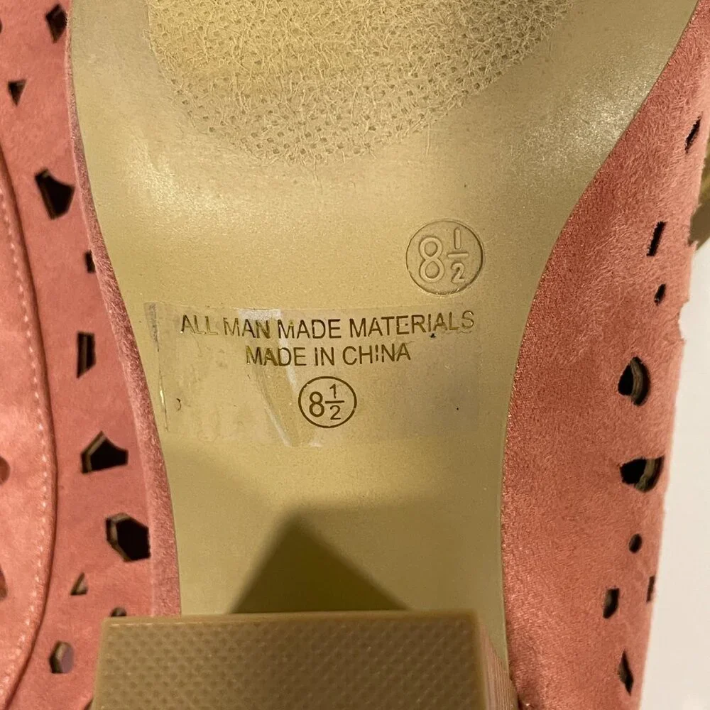 Nature Breeze Issa Stack Heel Pink Lazercut Peep Toe Lace Up Bootie 8.5 EUC